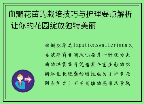 血瓣花苗的栽培技巧与护理要点解析 让你的花园绽放独特美丽 血瓣花苗的栽培技巧与护理要点解析 让你的花园绽放独特美丽